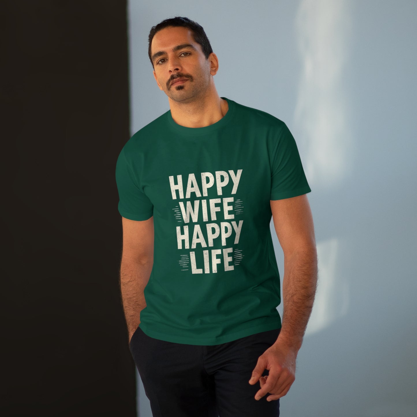 Happy Wife, Happy Life Men's Modern-fit Tee - Inspirational Gift, Casual Wear, Everyday Style, Celebration Outfit, Humor Shirt