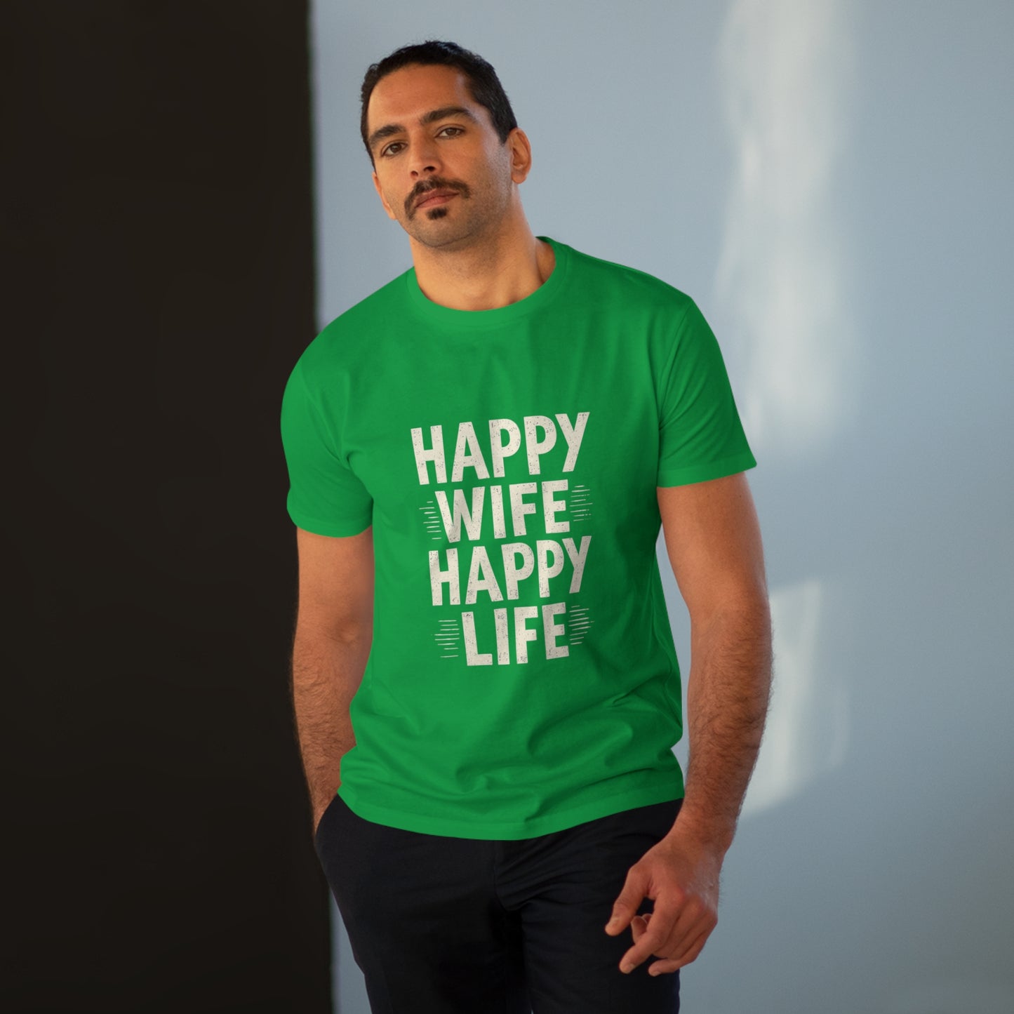 Happy Wife, Happy Life Men's Modern-fit Tee - Inspirational Gift, Casual Wear, Everyday Style, Celebration Outfit, Humor Shirt