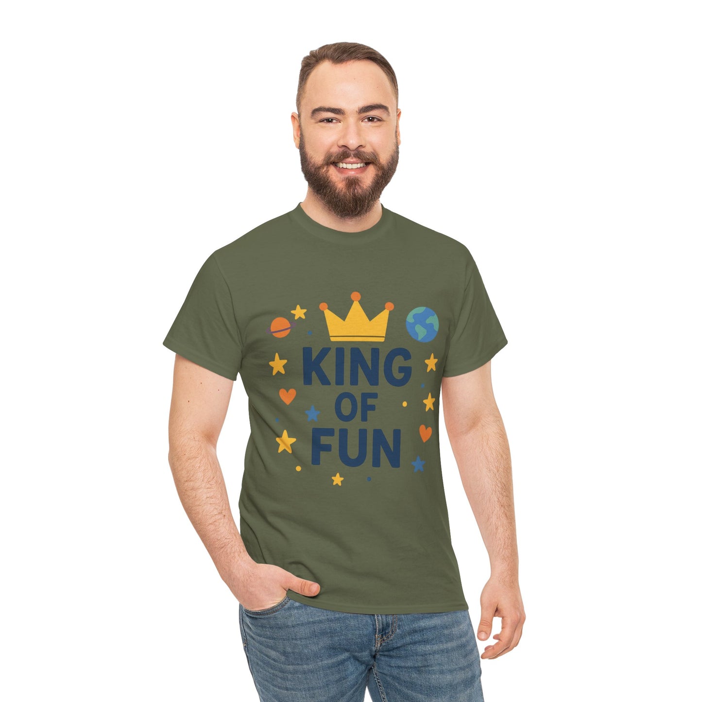 King of Fun Unisex Heavy Cotton Tee - Playful, Casual Shirt for Kids and Adults, Birthday Gift, Fun Party Outfit, Everyday Wear