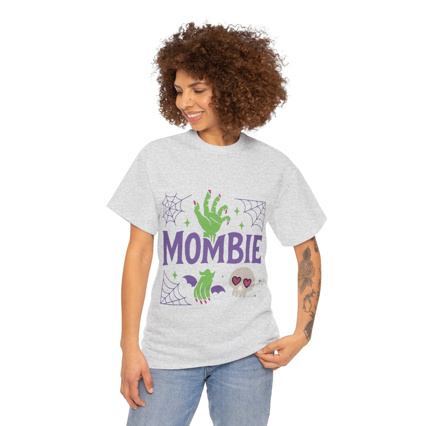 Mombie Tee - Women Heavy Cotton T-Shirt for Moms, Fun Halloween Shirt, Spooky Gift, Casual Wear, Parenting Humor