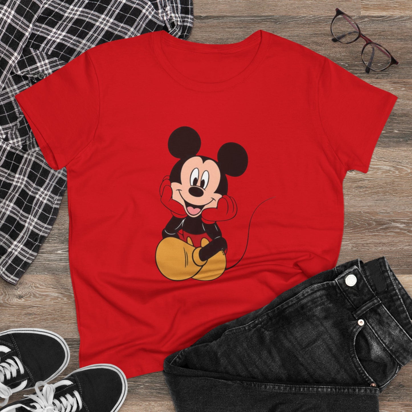 Cheerful Mickey Mouse Tee, Casual Women's T-Shirt, Disney Apparel, Gift for Mickey Fans, Summer Tee, Fun Graphic Shirt