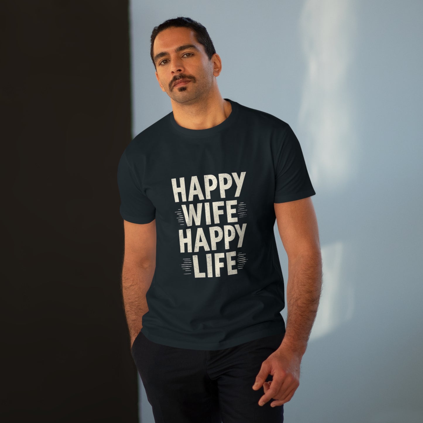 Happy Wife, Happy Life Men's Modern-fit Tee - Inspirational Gift, Casual Wear, Everyday Style, Celebration Outfit, Humor Shirt