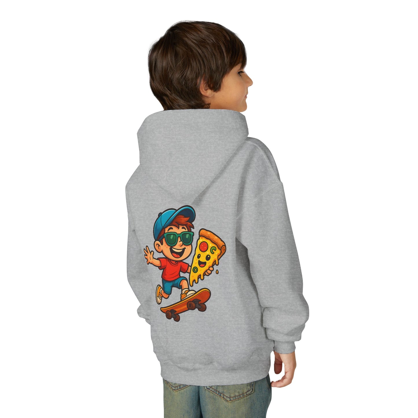 Youth Skateboarder Pizza Hoodie, Cool Sweatshirt for Kids, Perfect for Birthday Gifts, Skateboarding Parties, Everyday Wear