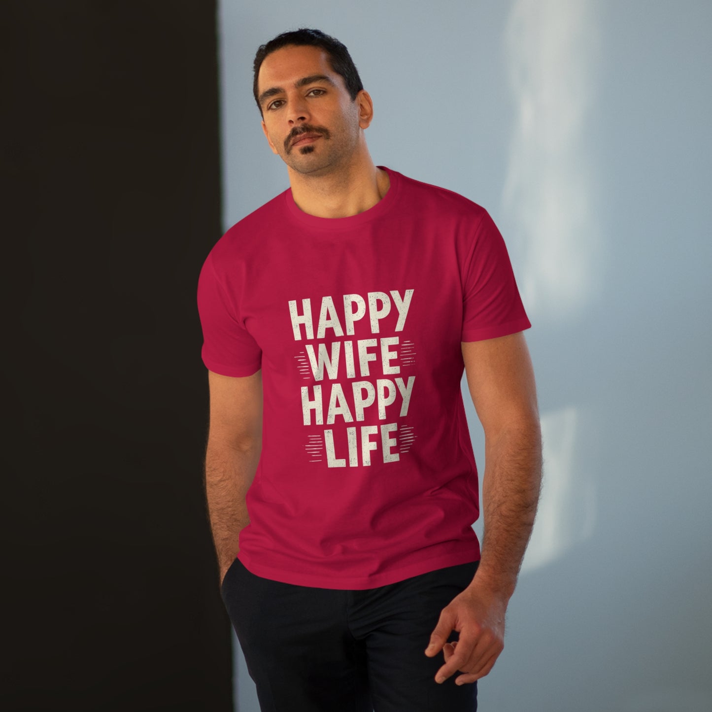 Happy Wife, Happy Life Men's Modern-fit Tee - Inspirational Gift, Casual Wear, Everyday Style, Celebration Outfit, Humor Shirt
