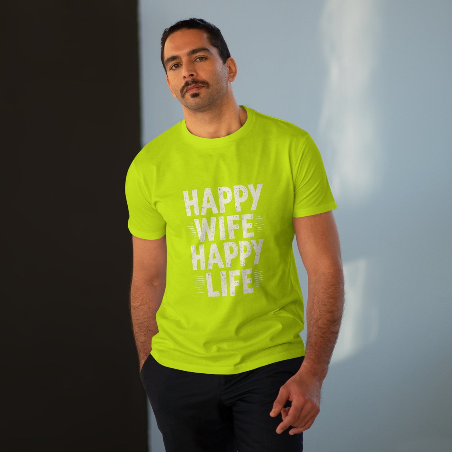 Happy Wife, Happy Life Men's Modern-fit Tee - Inspirational Gift, Casual Wear, Everyday Style, Celebration Outfit, Humor Shirt