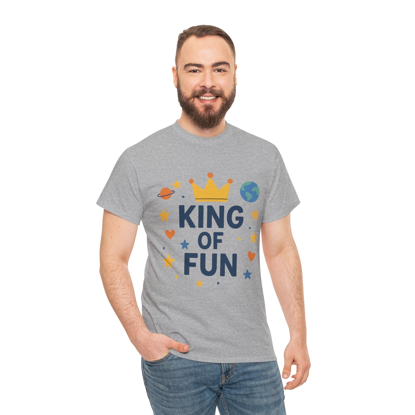 King of Fun Unisex Heavy Cotton Tee - Playful, Casual Shirt for Kids and Adults, Birthday Gift, Fun Party Outfit, Everyday Wear