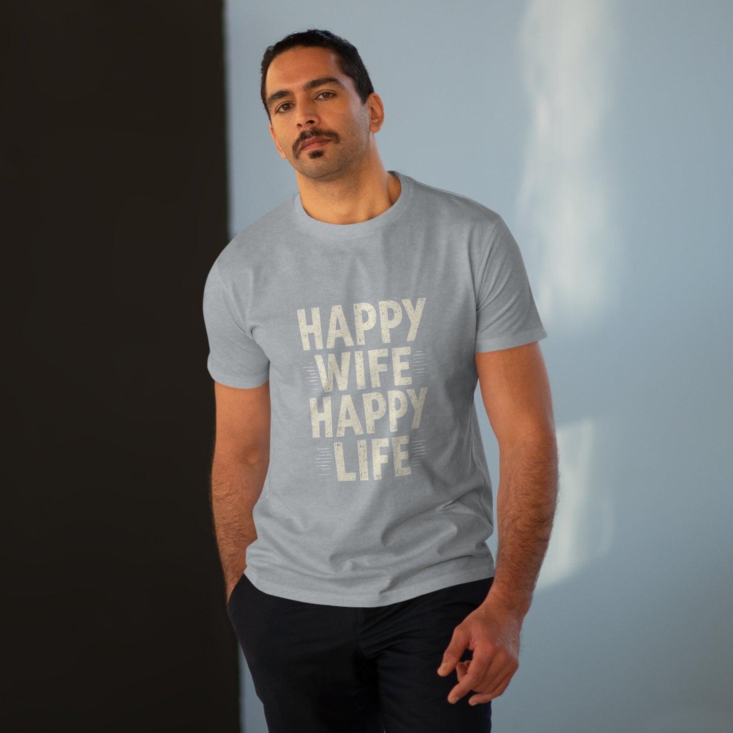 Happy Wife, Happy Life Men's Modern-fit Tee - Inspirational Gift, Casual Wear, Everyday Style, Celebration Outfit, Humor Shirt