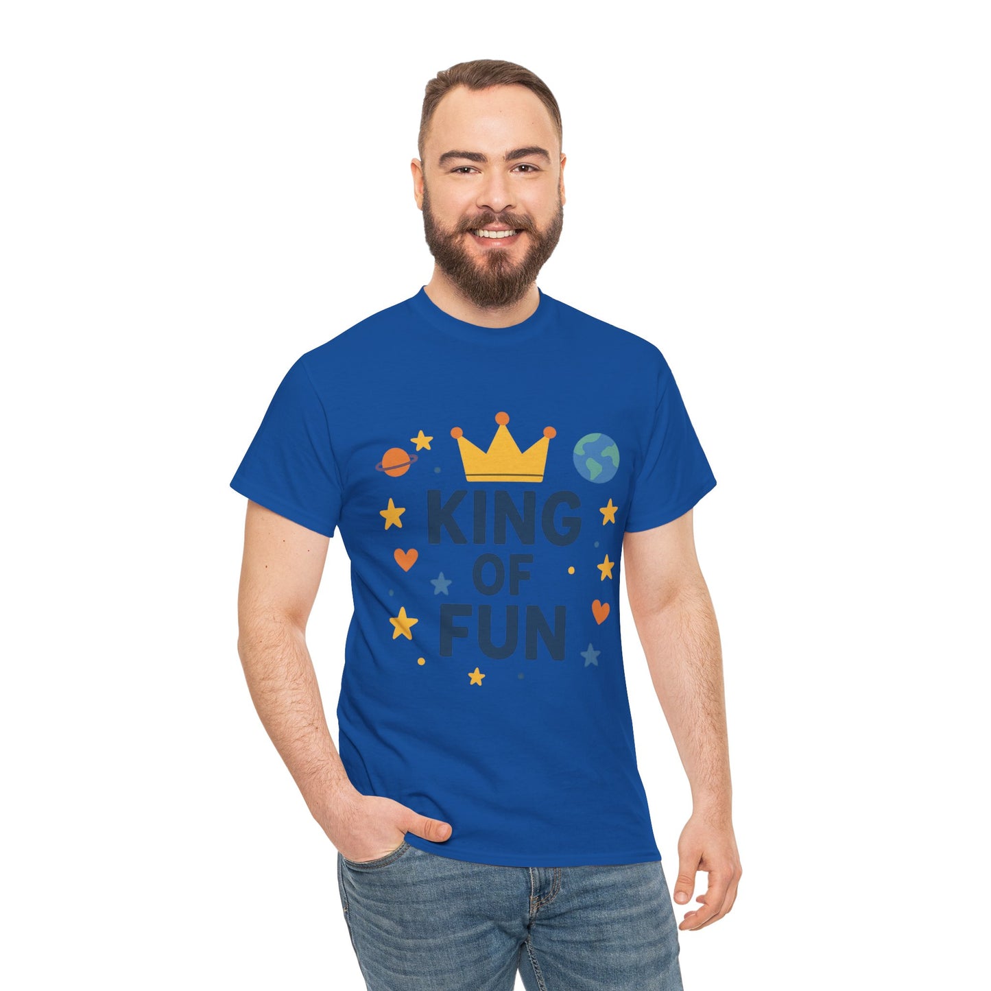King of Fun Unisex Heavy Cotton Tee - Playful, Casual Shirt for Kids and Adults, Birthday Gift, Fun Party Outfit, Everyday Wear