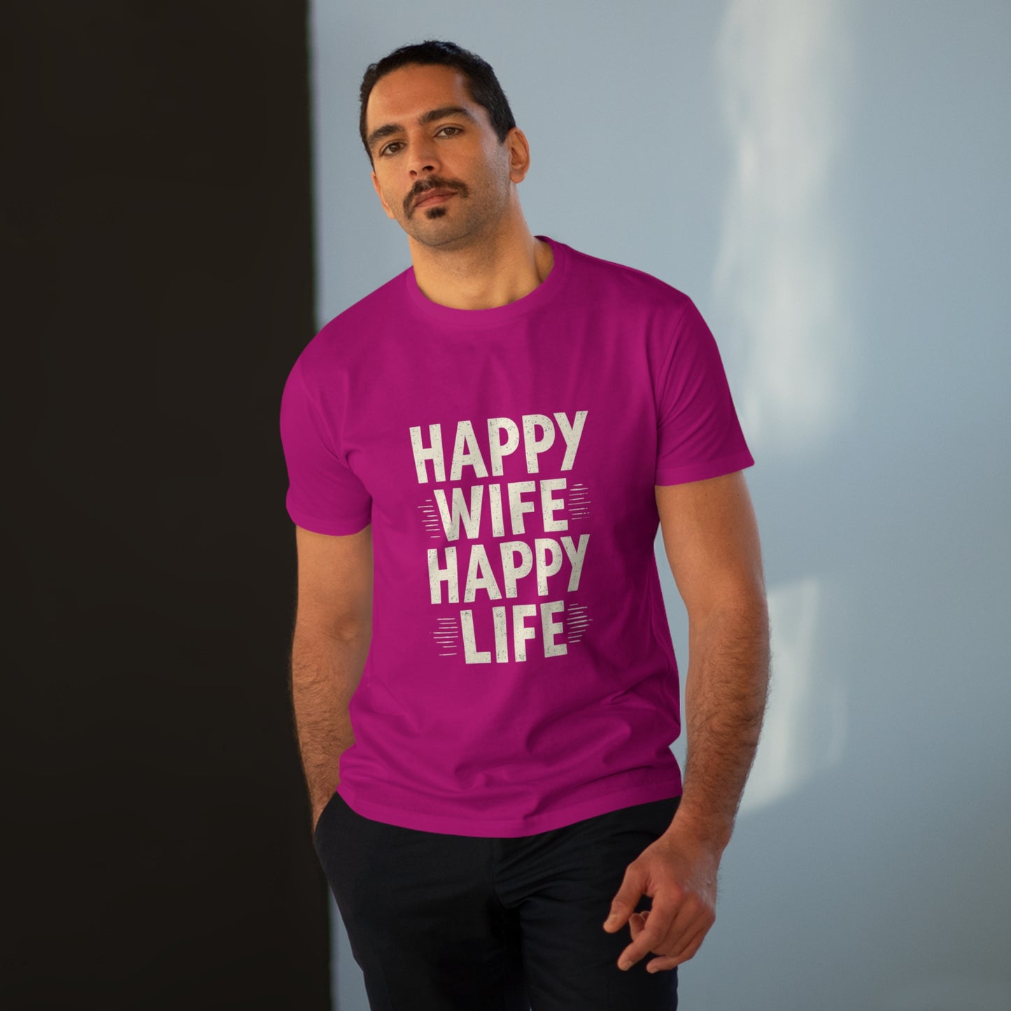 Happy Wife, Happy Life Men's Modern-fit Tee - Inspirational Gift, Casual Wear, Everyday Style, Celebration Outfit, Humor Shirt