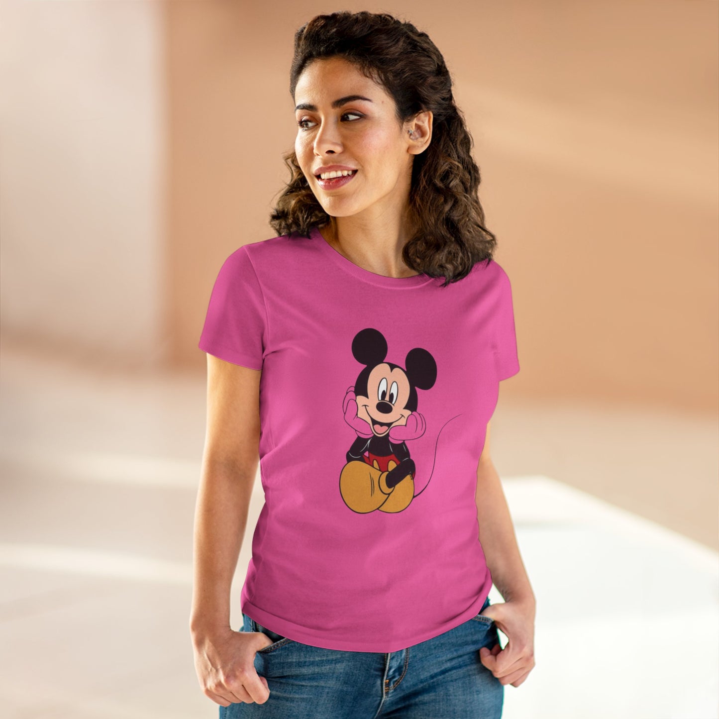 Cheerful Mickey Mouse Tee, Casual Women's T-Shirt, Disney Apparel, Gift for Mickey Fans, Summer Tee, Fun Graphic Shirt
