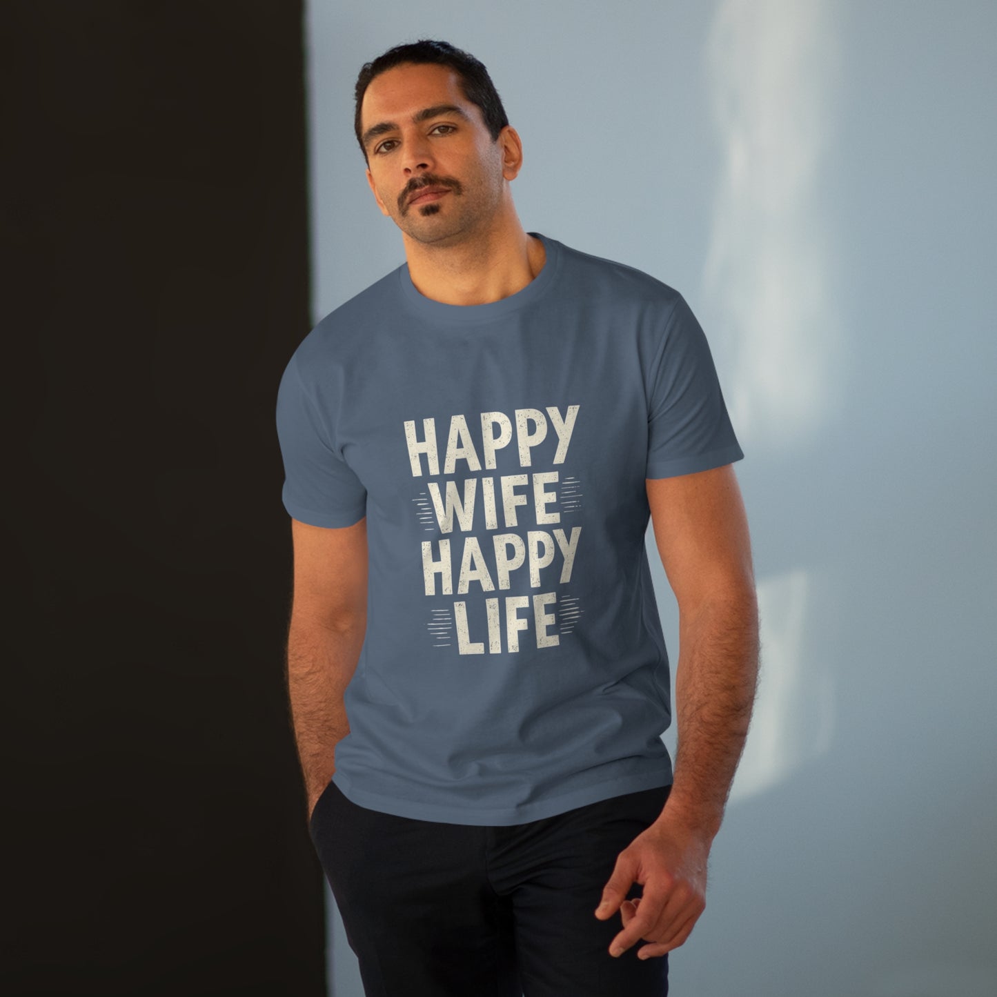 Happy Wife, Happy Life Men's Modern-fit Tee - Inspirational Gift, Casual Wear, Everyday Style, Celebration Outfit, Humor Shirt