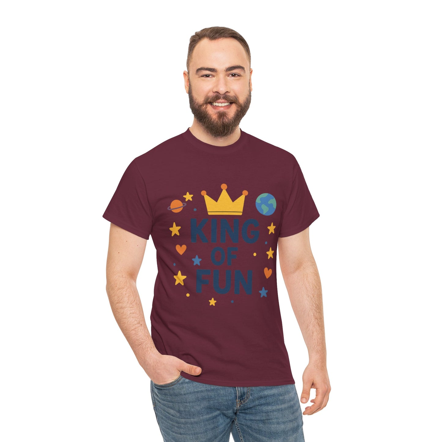 King of Fun Unisex Heavy Cotton Tee - Playful, Casual Shirt for Kids and Adults, Birthday Gift, Fun Party Outfit, Everyday Wear