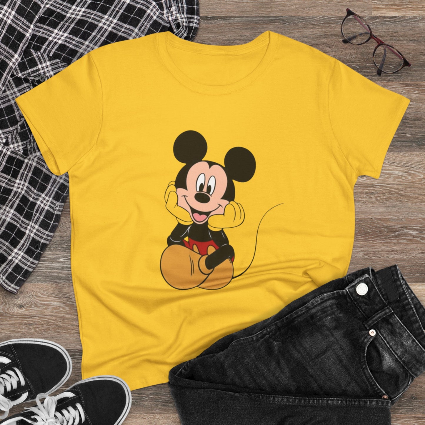 Cheerful Mickey Mouse Tee, Casual Women's T-Shirt, Disney Apparel, Gift for Mickey Fans, Summer Tee, Fun Graphic Shirt