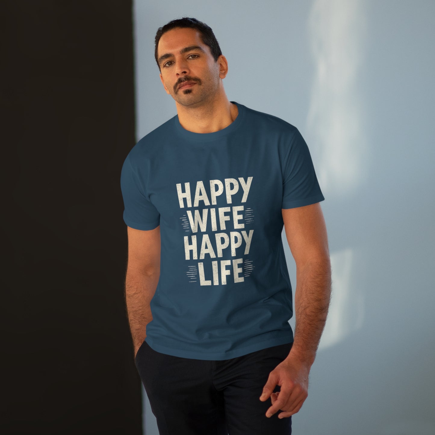 Happy Wife, Happy Life Men's Modern-fit Tee - Inspirational Gift, Casual Wear, Everyday Style, Celebration Outfit, Humor Shirt