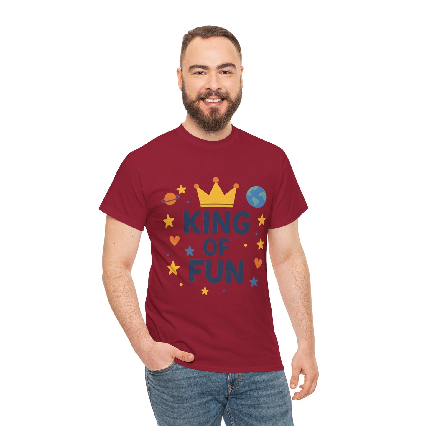 King of Fun Unisex Heavy Cotton Tee - Playful, Casual Shirt for Kids and Adults, Birthday Gift, Fun Party Outfit, Everyday Wear
