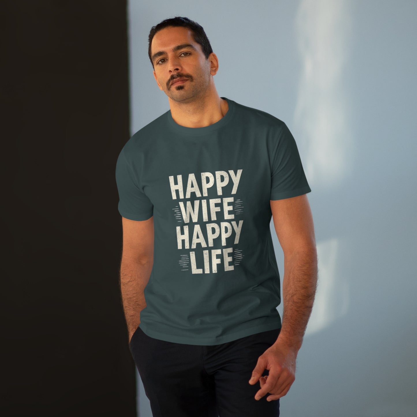 Happy Wife, Happy Life Men's Modern-fit Tee - Inspirational Gift, Casual Wear, Everyday Style, Celebration Outfit, Humor Shirt