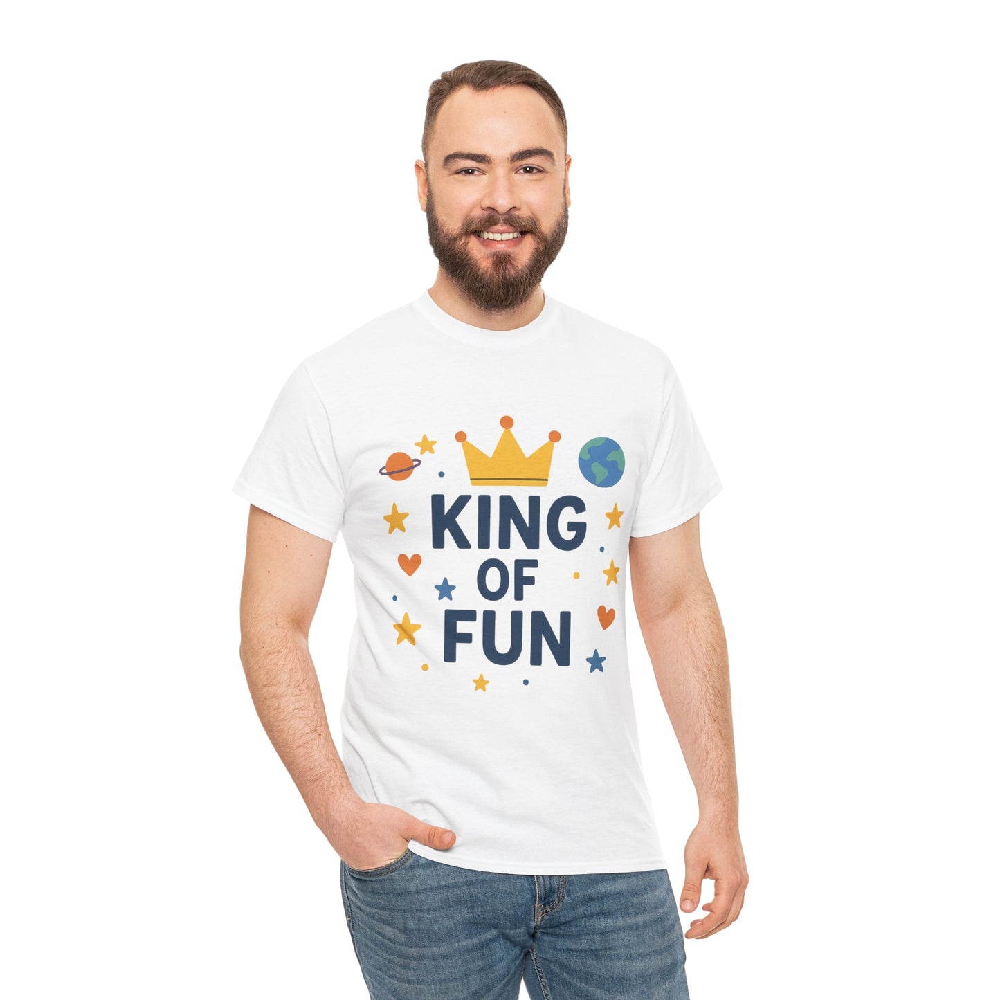 King of Fun Unisex Heavy Cotton Tee - Playful, Casual Shirt for Kids and Adults, Birthday Gift, Fun Party Outfit, Everyday Wear