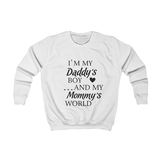 Cute Kids Sweatshirt, Family Love Gift, Kids Hoodie, Heartfelt Sweatshirt, Daddy's Boy Mommy's World, Cozy Kids Apparel