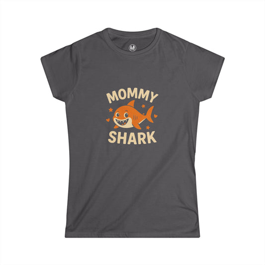 Mommy Shark Women's Softstyle Tee, Cute Shark Shirt, Family Matching Outfit, Beach Day Tee, Summer Fun Apparel