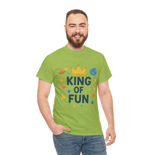 King of Fun Unisex Heavy Cotton Tee - Playful, Casual Shirt for Kids and Adults, Birthday Gift, Fun Party Outfit, Everyday Wear