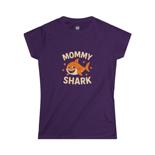 Mommy Shark Women's Softstyle Tee, Cute Shark Shirt, Family Matching Outfit, Beach Day Tee, Summer Fun Apparel