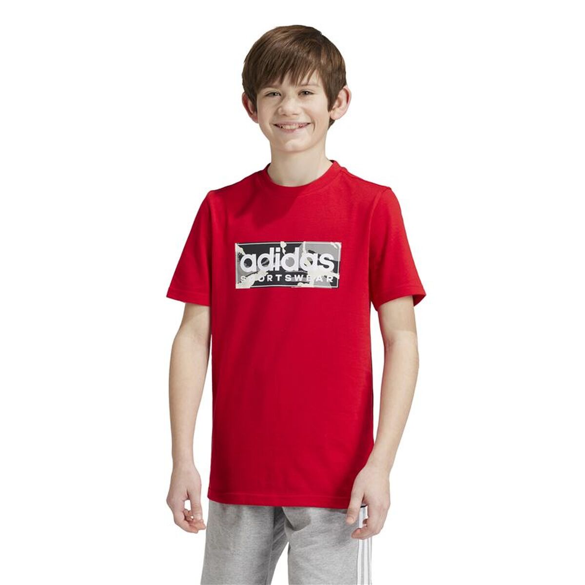 Adidas Child's Short Sleeve T-Shirt Adidas Camo Linear 11-12 Years Red
