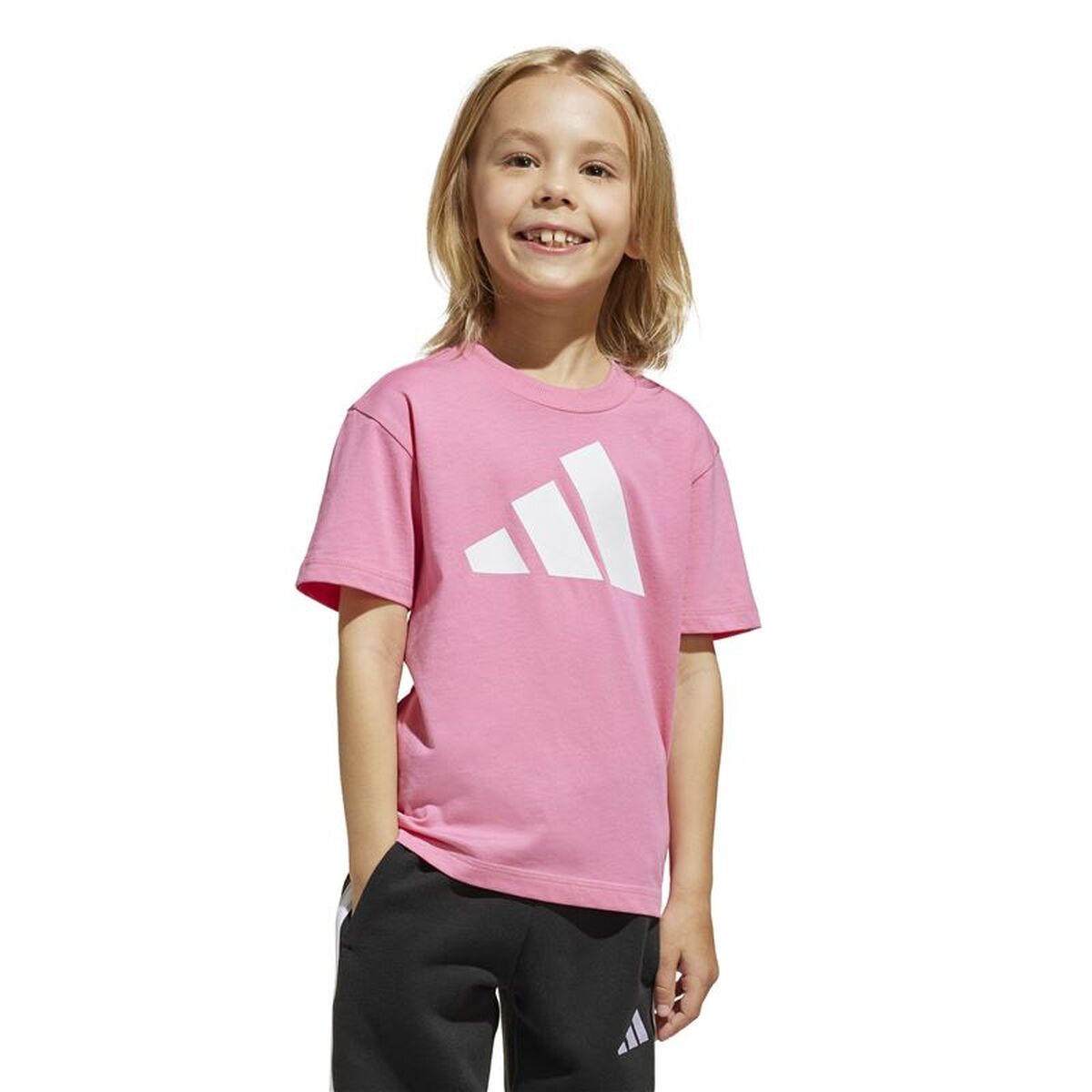 Adidas Child's Short Sleeve T-Shirt Adidas Essentials Big Logo White Pink