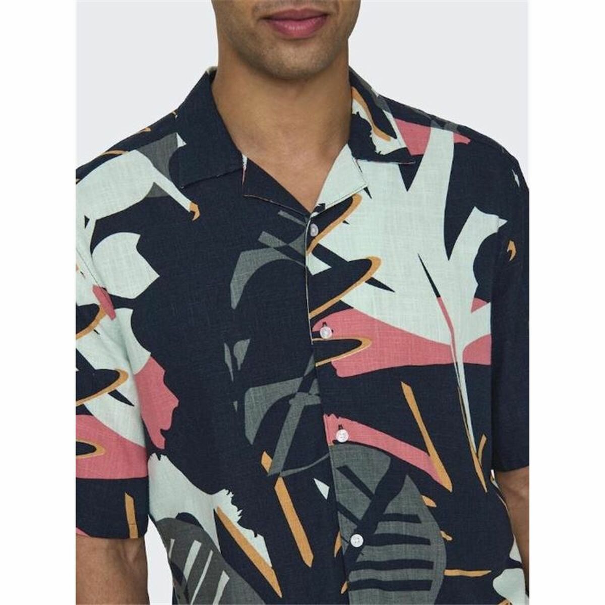 Only & Sons Shirt Only & Sons Onsbertil Reg Visc Linen Navy Casual Short Hose