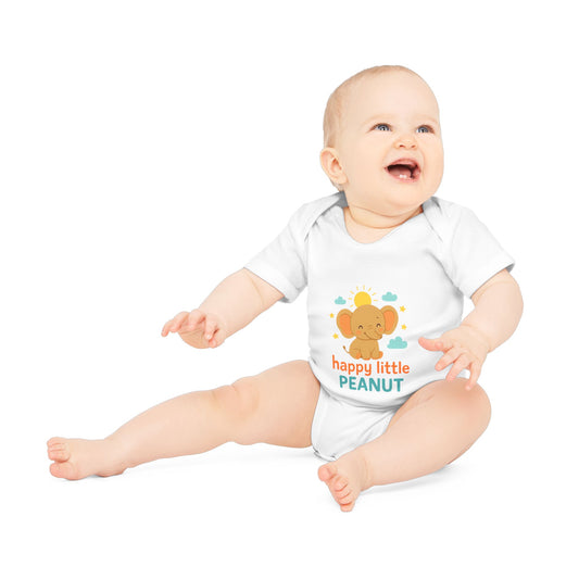 Organic Baby Bodysuit - Happy Little Peanut | Cute Infant Outfit, Newborn Gift, Toddler Wear, Baby Shower Present, Organic Cotton Clothing