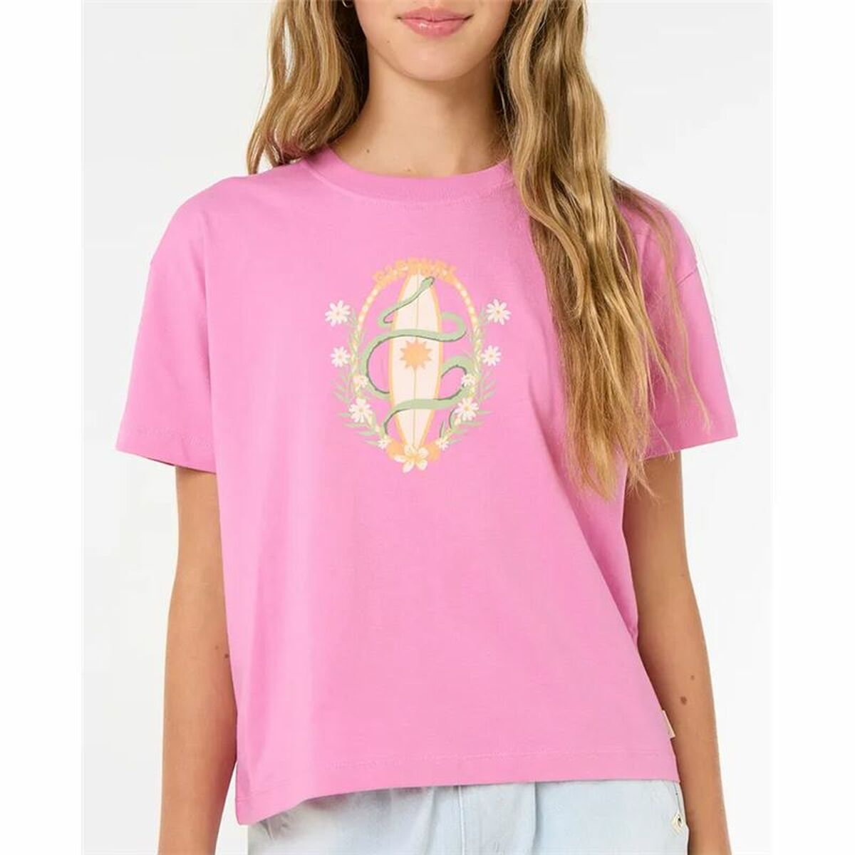 Rip Curl Child's Short Sleeve T-Shirt Rip Curl Island Surf Crop Pink