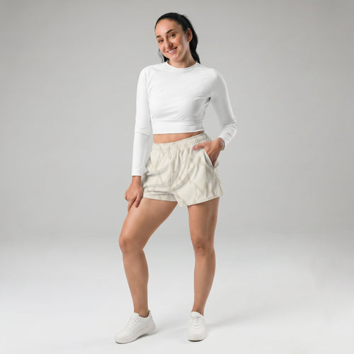 Kiksy cream monogram women's running shorts with an M pattern
