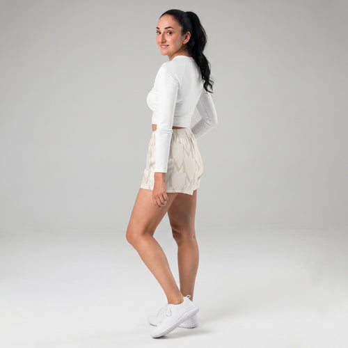 Kiksy cream monogram women's running shorts with an M pattern
