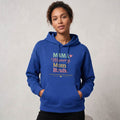 Kiksy royal blue mom hoodie featuring the print Evolution of Motherhood Mama Mommy Mom Bruh on soft fleece fabric.