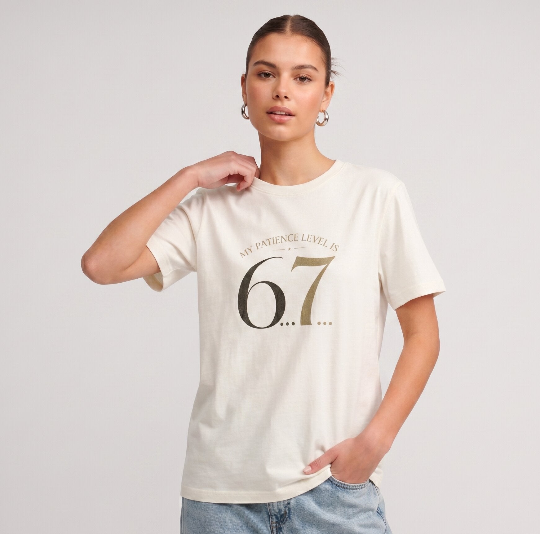 Kiksy My Patience Level is 6.7 off white slogan t-shirt for women