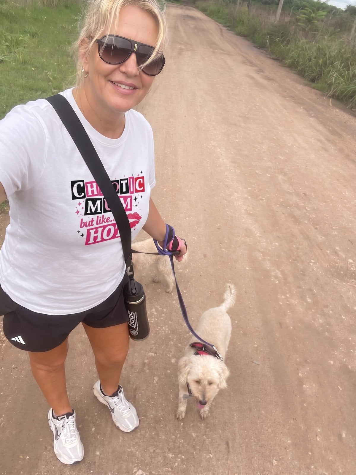 Kiksy white cotton slogan t-shirt featuring Chaotic Mum but like Hot graphic print styled