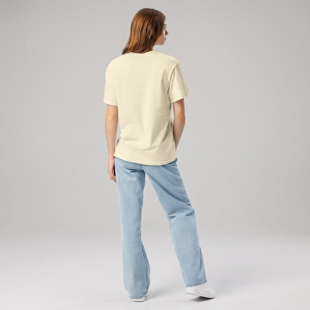 Kiksy Same Chaos Better Weather slogan t-shirt in cream, styled casually with jeans for busy UK mums.