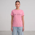 Kiksy women's pink organic cotton t-shirt with I Survived the Six-Seven Era