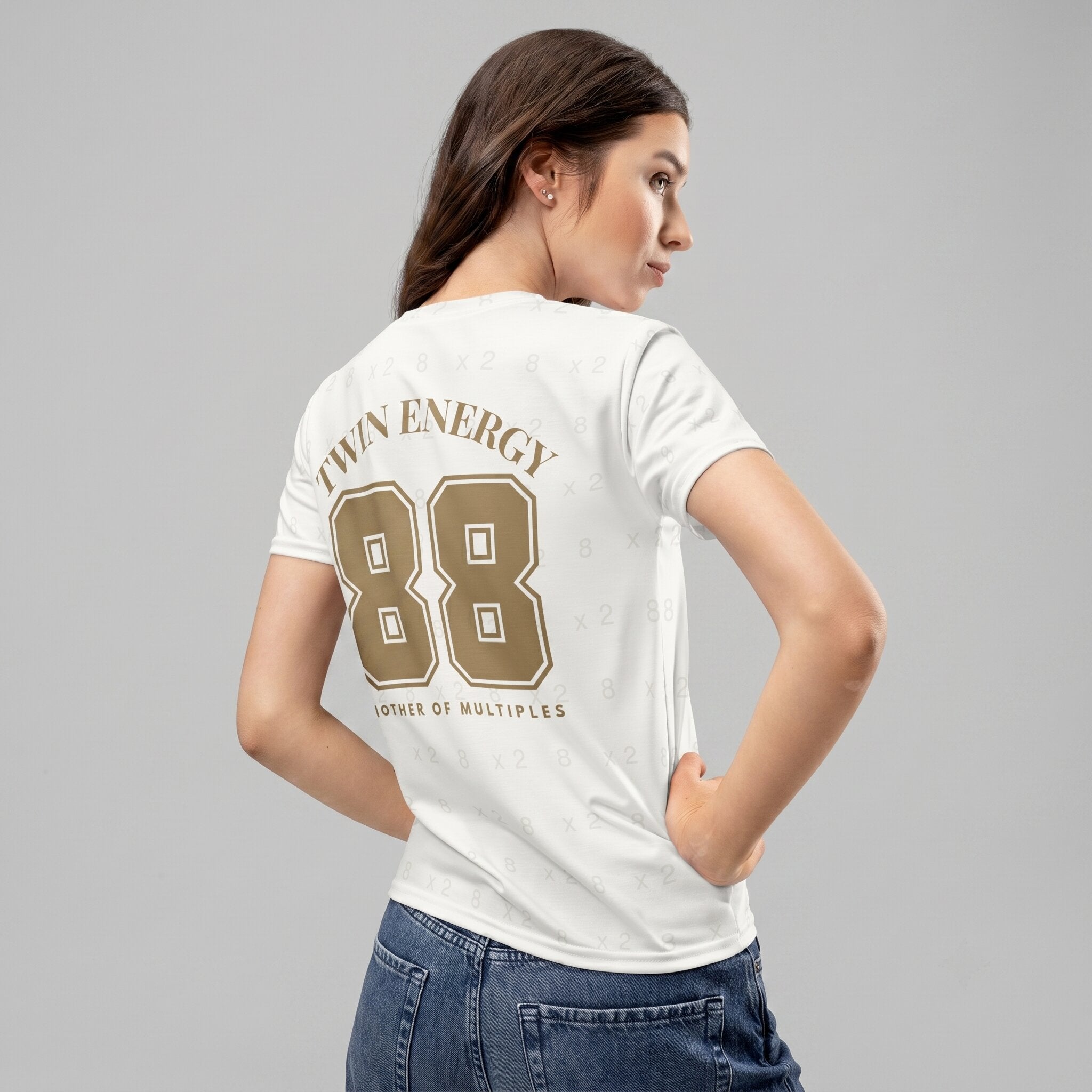 Kiksy cream Twin Energy t-shirt for twin mums featuring The Twin Club Mama Edition logo on the front